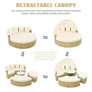 Ensemble <span class=keywords><strong>de</strong></span> canapé modulable rond <span class=keywords><strong>de</strong></span> luxe moderne et durable en rotin tressé bicolore avec auvent rétractable pour <span class=keywords><strong>jardin</strong></span> extérieur - Product Image 3