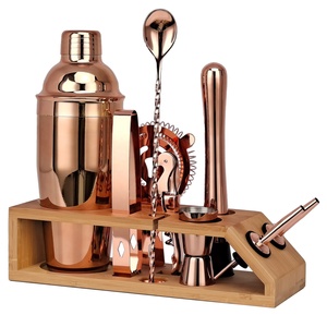 Ensemble de mélangeurs à cocktails en bambou trapézoïdal or rose, ensemble d'outils de mélange pour bar pour débutants, ensemble de mélange en acier inoxydable poli miroir - Product Image 2