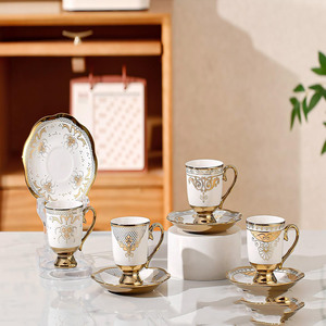 European Electroplated Heart-Shaped Ceramic Coffee Cup Saucer Set Modern Minimalist Gold Trim Afternoon <b>Tea</b> Gift <b>Box</b> Pack for - Product Image 1