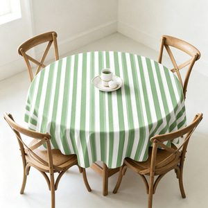 Nappe Ronde Intelligente Jiada 50 Pouces Rayée Verte en Tissu Polyester Imperméable pour Table à Manger - Product Image 1