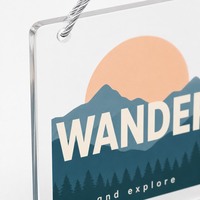 Plaque murale carrée en acrylique Mountain WANDER Art 20 cm, panneau suspendu transparent avec cordon décoratif