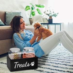 Farmhouse Madeira Pet Treats Organizador De Armazenamento Cão e Gato Tratar Recipiente com 2 Frascos <span class=keywords><strong>Dog</strong></span> <span class=keywords><strong>Food</strong></span> e Tratar Recipiente De Armazenamento - Product Image 3
