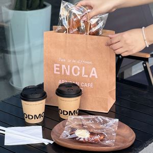 Sac en papier kraft personnalisé pour boulangerie, vente en gros, brun et blanc, pour restauration rapide, sac à emporter avec logo personnalisé - Product Image 4