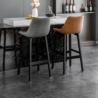 Tabouret de Bar créatif simple nordique chaise haute de luxe en cuir en bois massif moderne avec dossier pour salon balcon et café