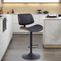Tabouret de bar commercial moderne de luxe réglable avec vérin à gaz, revêtement en PU/PVC, pivotant, structure en fer, accoudoirs fixes, pour bar à domicile et salle à manger d'hôtel