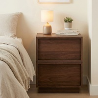 Table de chevet en noyer à 2 tiroirs, table d'appoint, meuble de chambre à coucher en bois