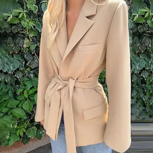 Blazer Women Khaki Black Jacket Sashes Long Sleeve Lapel Collar Streetwear Coats And Jackets Women Long Blazer New Autumn Winter