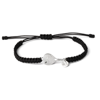 Couple sport cordon Bracelet nom gravé réglable noir corde noeud acier inoxydable Padel breloques Sport pendentif cadeau pour les Couples