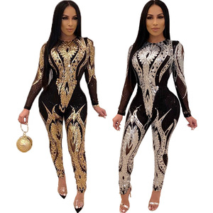 Ready to Ship <strong>Sequin</strong> Long Sleeve Embroidery Decal Wave <strong>Bodysuit</strong> for New Women Jumpsuits Pants - Product Image 1