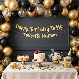 Striscione Pre-Infilato '<span class=keywords><strong>Buon</strong></span> <span class=keywords><strong>Compleanno</strong></span>, L'Uomo Preferito' in Cartoncino Dorato Glitterato, Decorazioni Riutilizzabili per Interni/Esterni, Festa per Uomini - Product Image 2