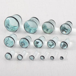 1 paire de plugs en verre pour tunnel, 1,6 mm-16 mm, calibres à simple évasement, boucles d'oreilles avec anneau en O noir, bijoux d'étirement pour unisexe - Product Image 5
