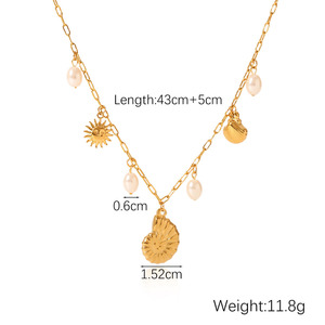Ganku Trendy European and American Beach Style Stainless Steel Female <strong>Pearl</strong> <strong>Pendant</strong> <strong>Necklace</strong> Starfish Conch Shell Gift - Product Image 6