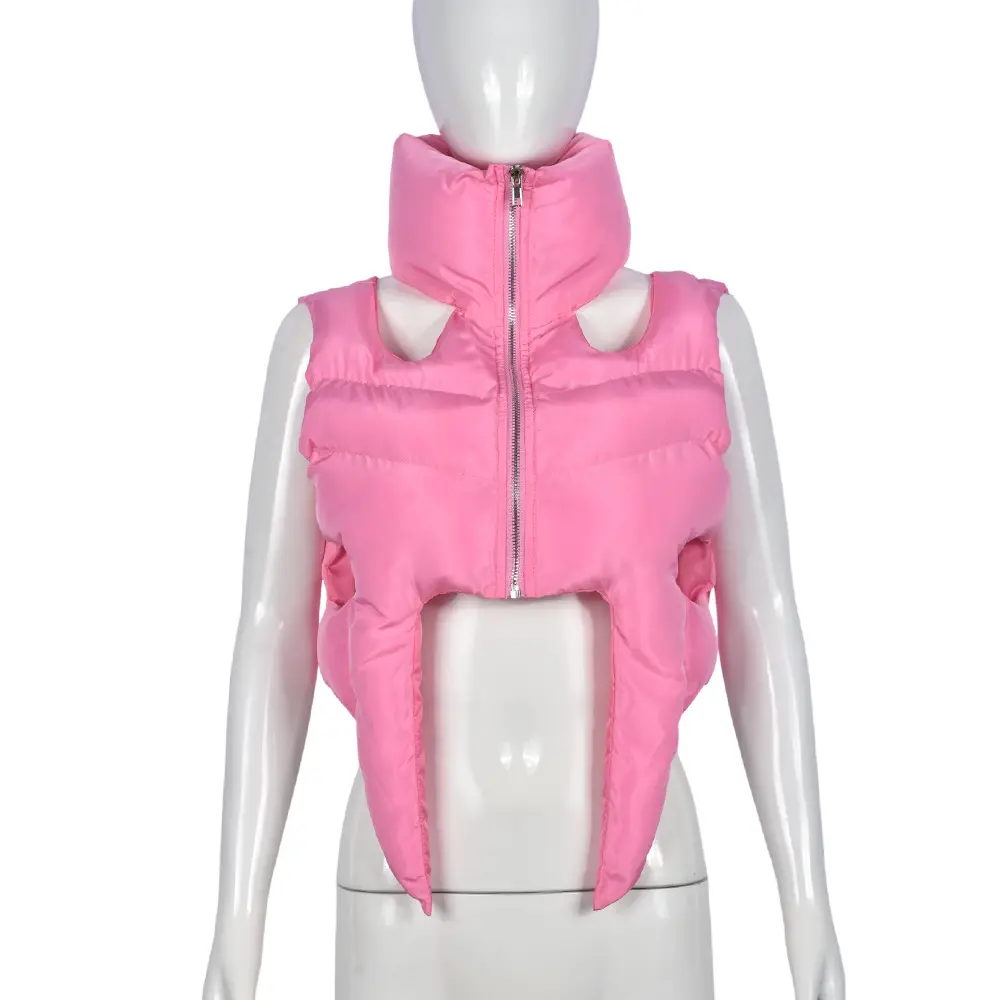 Женские стеганые пуховики YS7778C, розовые укороченные пуховики с выреза, 2023 осенне-зимний жилет без рукавов