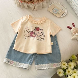 TongXingYuan Girls' Short Sleeve T-Shirt Off-White Cotton Cartoon Print Summer Top For Baby Girls - Product Image 2