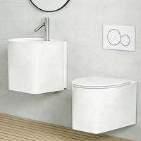 Ensemble WC suspendu en céramique de qualité hôtelière, style européen moderne, avec lavabo mural et siphon en P