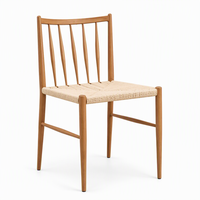 Chaise de salle à manger moderne en bois avec dossier à tiges et assise tressée sans accoudoirs pour cuisine et café