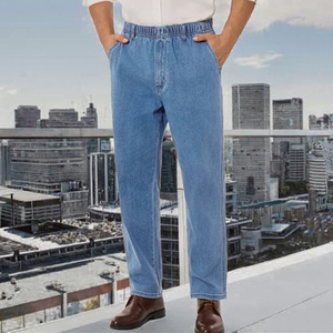 Men's Plus Size Straight Fit <b>Elastic</b> <b>Waist</b> Denim <b>Jeans</b> Regular Wash Solid Color Casual Midweight Cotton Pants - Product Image 3