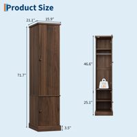 Armoire marron cannelée étroite avec penderie et étagère pour chambre à coucher