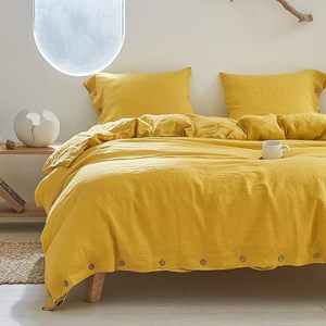 Duvet Cover Set Vua Kích Thước Dừa Nút Đóng Cửa 3Pcs Mềm Mại Thanh Lịch Thoáng Khí Màu Rắn Với Retro Nút Bộ Đồ Giường Thiết Lập - Product Image 6