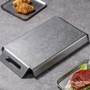 Plateau de service rectangulaire rétro coréen en acier inoxydable avec poignées pour les fêtes barbecue, les plateaux de présentation et les plateaux à café de <span class=keywords><strong>restaurant</strong></span> - Product Image 3