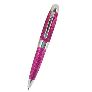 ACME Glitter Pennen met China Kristallen Fashion Design PU Lederen Balpen Navulbare Pocket size Korte Pen voor dame geschenken