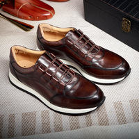 H129-5 Chaussures en cuir véritable pour hommes de haute qualité, à lacets, bout rond, confortables, plates, pour hommes, baskets décontractées, chaussures de marche