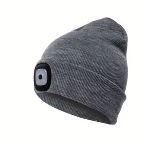 Rechargeable LED <b>Beanie</b> Hat with 4 Bright Lights and USB Charging, Warm Knitted Headlamp Cap for Outdoor Gifts - Product Image 1