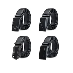 A1098 Anti-scratch Automatic Buckle Belt Different Styles Men Wholesale Sash Straps Business Pure Black Genuine Leather Belts