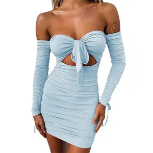 TOB Women's Sexy Solid Color Hollow Out Party Mini Dress Summer Cut Out Casual Dress Strapless Bodycon Dress 9715