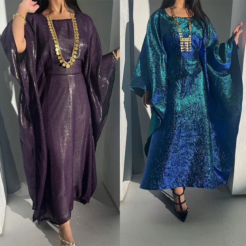 Robes caftan de luxe lumineuses personnalisées robe de soirée musulmane à manches dolman pour femmes robe de nuit à manches dolman