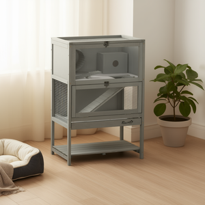 Cage à hamster PawHut à 2 étages en bois gris, nichoir pour petits animaux, cage d'intérieur pour animaux de compagnie - Product Image 2