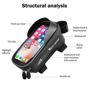 WEST BIKING Sensitive Touch <b>EVA</b> Bike Phone Mount Bag Waterproof Reflective Bicycle Phone Holder Top Tube Bag Under 7.2 Inches - Product Image 3