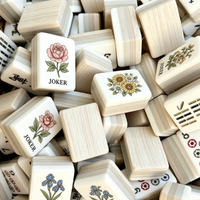 Tuiles de Mahjong en Acrylique de Qualité Supérieure, Style Antique, Motif Drapeau Américain Imprimé, Résistantes à la Décoloration, Motif Bois, pour Jeu de Mahjong