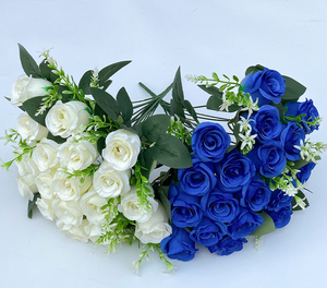 Arrangement floral de mariage à 18 têtes de roses artificielles en soie, rouge et <span class=keywords><strong>bleu</strong></span>, bouquet de fleurs artificielles pour centre de table - Product Image 4