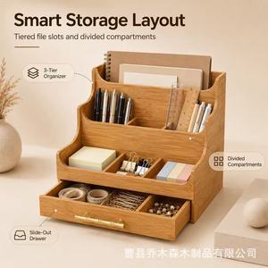 Wooden <b>Storage</b> Rack 3 Tier Compartmentalized Organizer Desktop <b>Drawer</b> <b>Box</b> For Office Desk Organization - Product Image 2