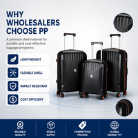 Valise à coque rigide en PP noire à marque privée, certifiée ISO 9001, avec serrure à combinaison, ensemble de voyage, coque côtelée, 18, 20, 24 pouces