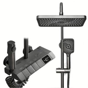 Ensemble de robinetterie de douche murale intelligente pour salle de bain, eau chaude et froide, en laiton, avec affichage numérique, type piano - Product Image 1
