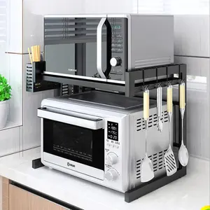 Support de four à <span class=keywords><strong>micro</strong></span>-ondes télescopique rétractable en métal à double couche, organisateur de <span class=keywords><strong>cuisine</strong></span>, rangement pour couverts, étagère - Product Image 1