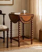 Table basse pliante vintage en bois massif sculptée à la main, accent antique pour salon, mobilier de maison
