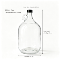 Bouteille en verre 4L avec poignée et couvercle, distributeur de boissons en verre transparent 4000ml pour milkshake, vente en gros personnalisée