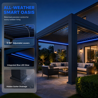 Pergola motorisée en aluminium noir 3x4m pour jardin aménagé, faible entretien, résistante au vent, éclairage LED pour balcon et espace de loisirs