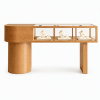 Vitrine de présentation de bijoux moderne en bois grainé avec comptoir en verre et éclairage LED, meuble de présentation de luxe pour la vente au détail