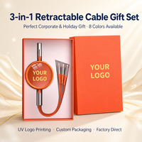 Kit de câbles USB rétractables portables 3-en-1 - GB avec logo personnalisé imprimé UV, matériau ABS durable, garantie 24/7 2 ans