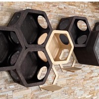 Ensemble de lit pour chat mural pentagonal étagère d'escalade hamac et arbre en bois aire de jeux étagères murales pour chat