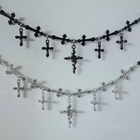 Collier ras du cou en métal avec pendentif croix rose gothique punk pour hommes, accessoires de mode gothique