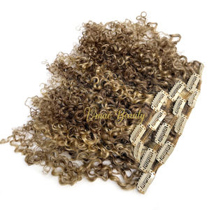 Molletta crespa per evidenziatori riccioluti e riccioluti e <span class=keywords><strong>biondo</strong></span> <span class=keywords><strong>chiaro</strong></span> <span class=keywords><strong>naturale</strong></span> piccoli capelli crespi capelli umani a maglia in extension - Product Image 4