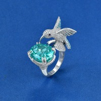 Bijoux en argent sterling 925 plaqué platine, 8 carats, en forme d'oiseau, 13*16, avec Paraiba Padparadscha synthétique, pour mariage et soirée de luxe