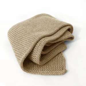 OEM Brand custom 3GG thick warm winter scarf travel scarfs for women stylish woolen acrylic brown blue grey white knit scarf