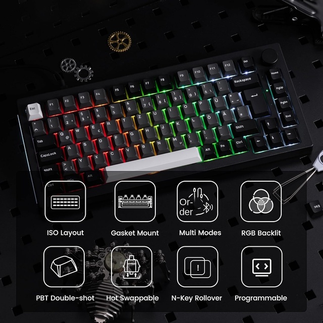 5075B Plus New Wireless Magnetic Mechanical Laptop Gaming Keyboard 3-Mode 75% ISO Layout Hot-Swap RGB Programmable Plastic USB-C