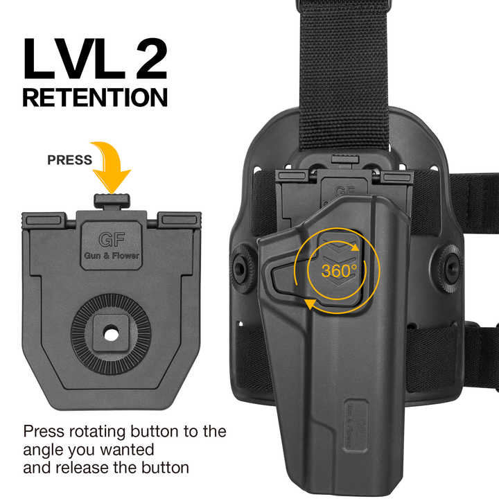 Universal Index Finger Release Level 2 Security Holster with Leg Platform and Quick Connected Dis Mounting/Mounting Attachment